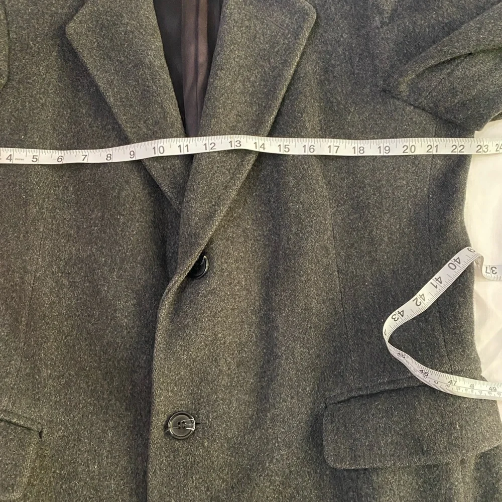 VINTAGE Christian Dior Charcoal‎ Heather Pure New Wool Trench Coat Overcoat L